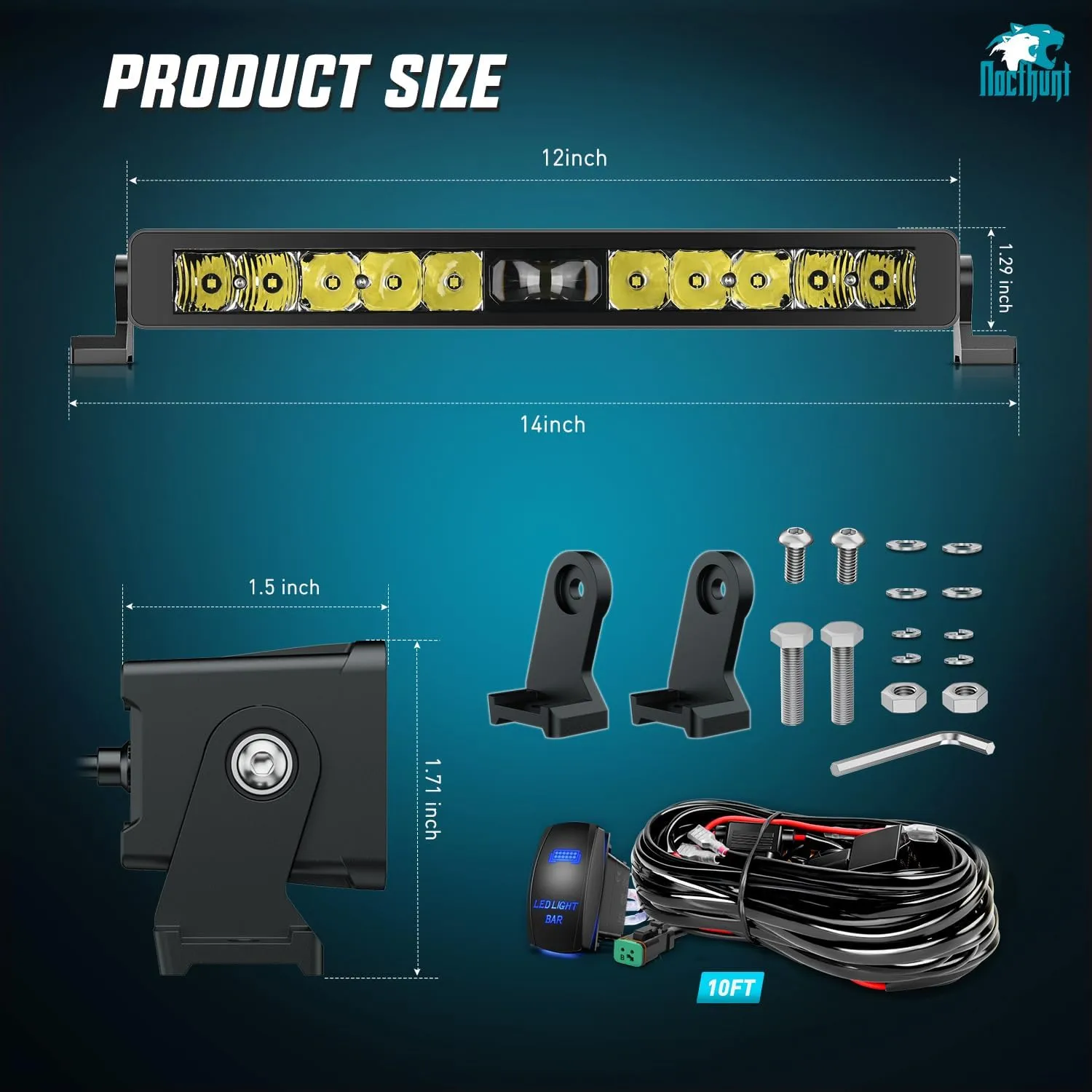 14 Inch 11LED Single Row Spot Screw-Less Night Vision LED Light Bar | 18AWG Wire 5Pin Switch
