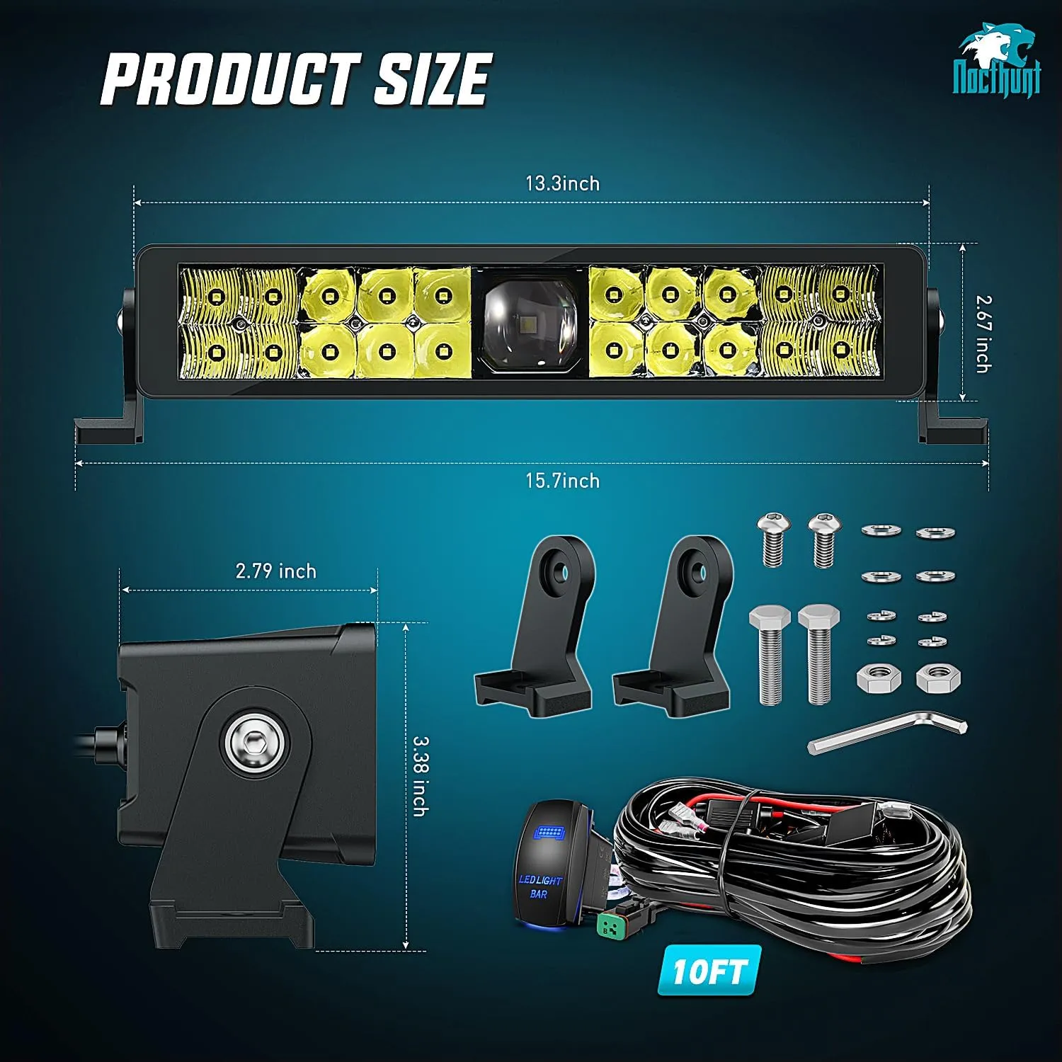 14 Inch 21LED Dual Row Spot Flood Screw-Less Night Vision LED Light Bar | 16AWG Wire 5Pin Switch