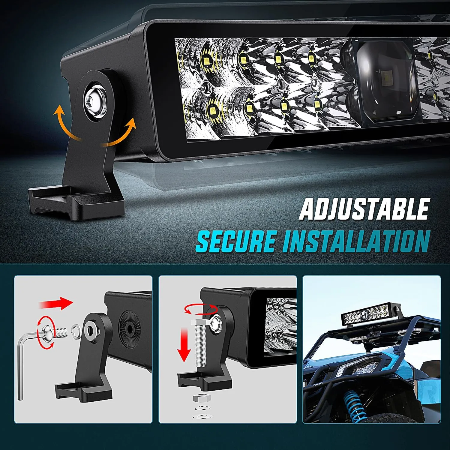14 Inch 21LED Dual Row Spot Flood Screw-Less Night Vision LED Light Bar | 16AWG Wire 5Pin Switch
