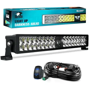 22 Inch 37LED Dual Row Spot Flood Screw-Less Night Vision LED Light Bar | 16AWG Wire 5Pin Switch