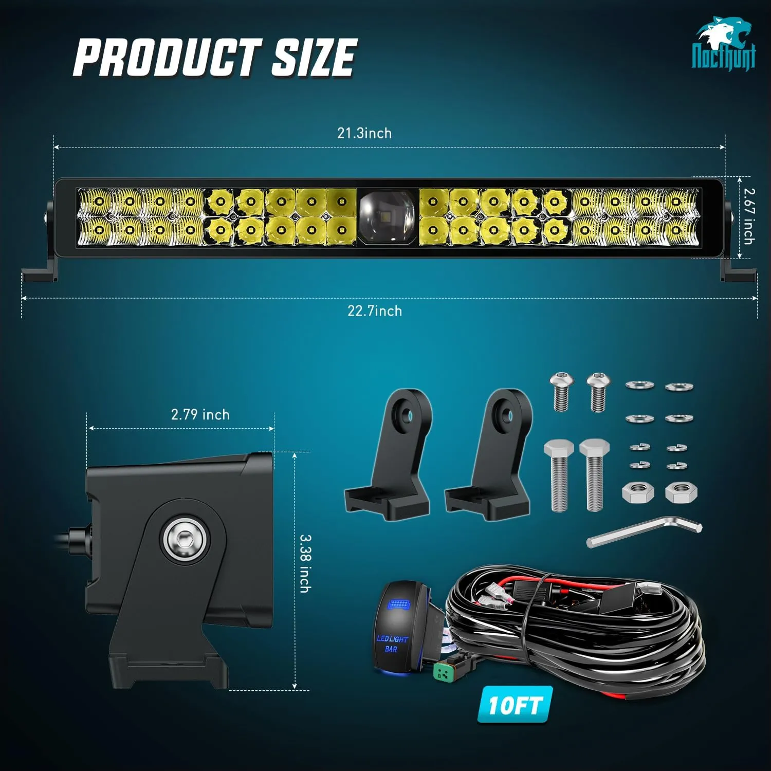 22 Inch 37LED Dual Row Spot Flood Screw-Less Night Vision LED Light Bar | 16AWG Wire 5Pin Switch