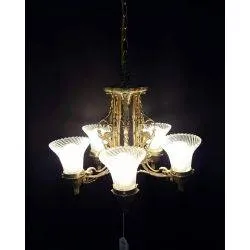 5 Light Cast Brass Flower Bouquet Chandelier with Shades #GA502