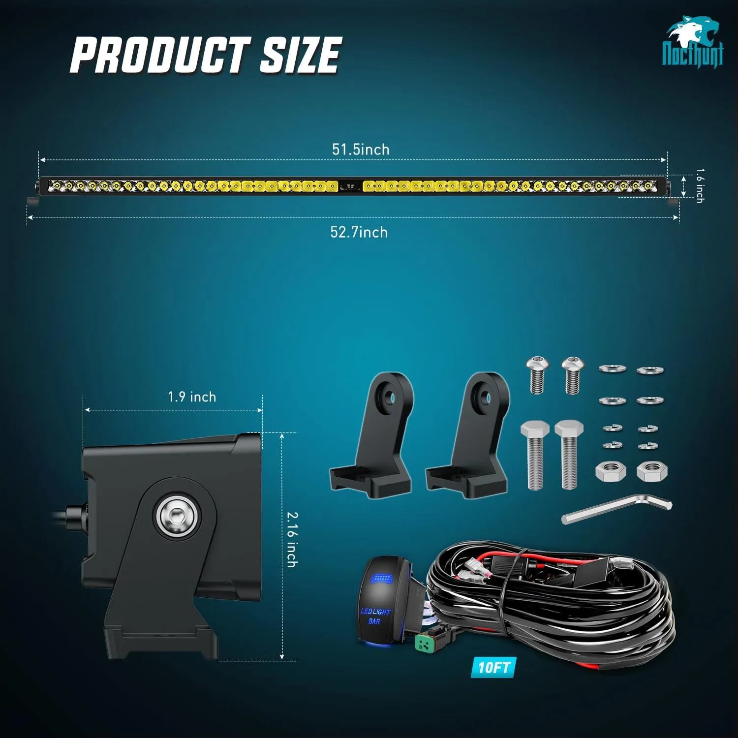 52 Inch 49LED Single Row Spot Screw-Less Night Vision LED Light Bar | 14AWG Wire 5Pin Switch