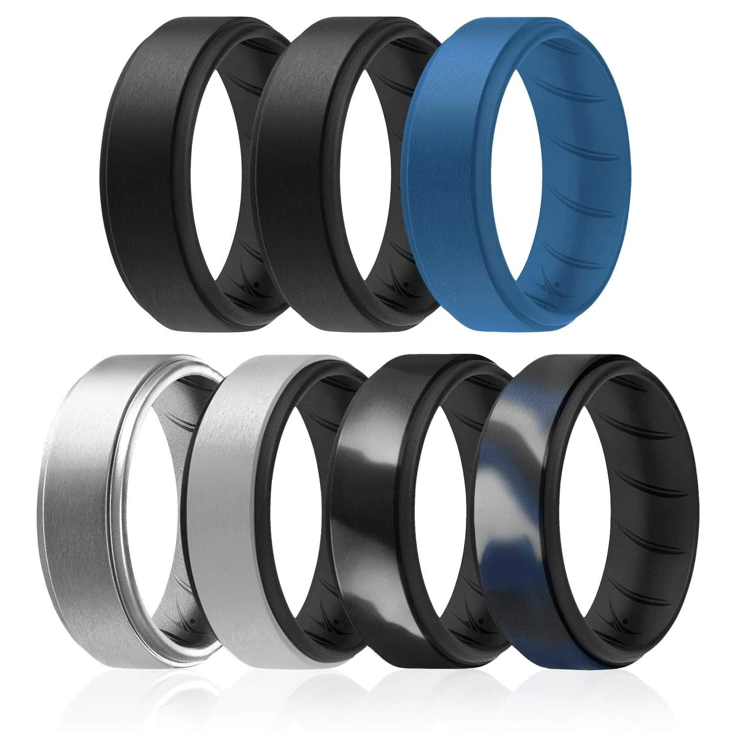 7 Pack - Silicone Ring For Men-  Breathable Comfort Fit Duo Step Edge