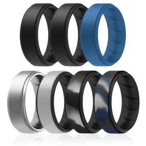 7 Pack - Silicone Ring For Men-  Breathable Comfort Fit Duo Step Edge