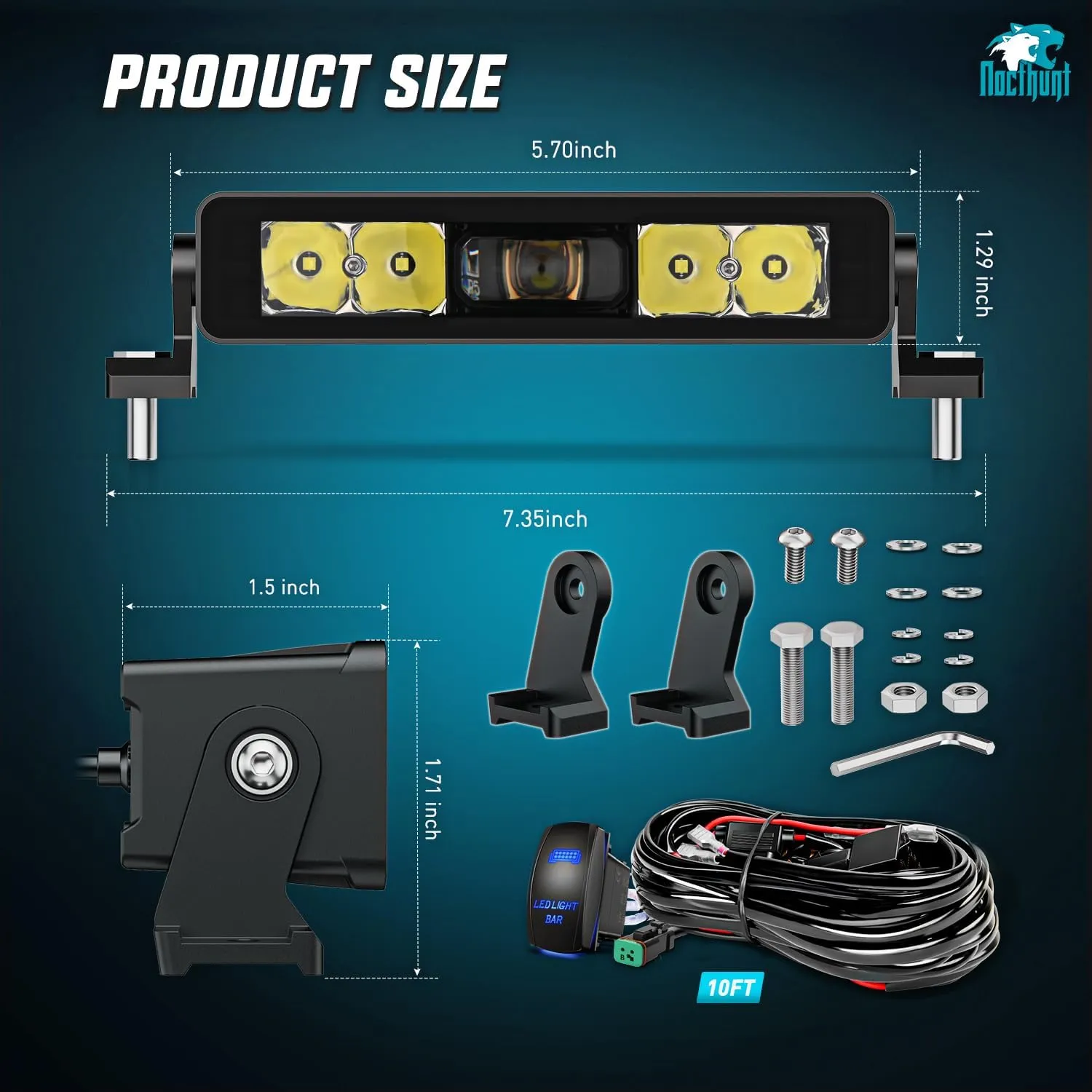 8 Inch 5LED Single Row Spot Screw-Less Night Vision LED Light Bar | 18AWG Wire 5Pin Switch