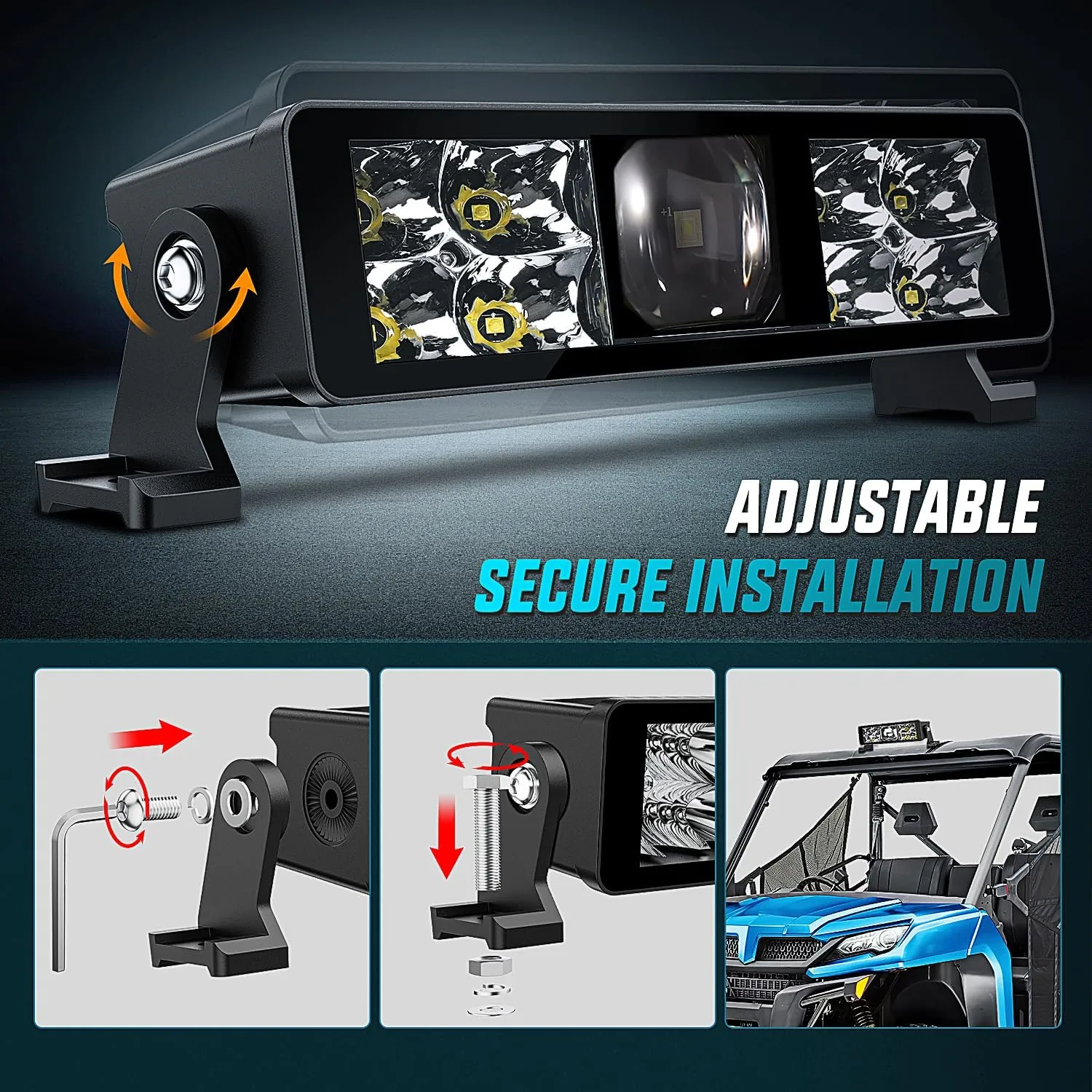 8 Inch 9LED Dual Row Spot Screw-Less Night Vision LED Light Bar | 18AWG Wire 5Pin Switch