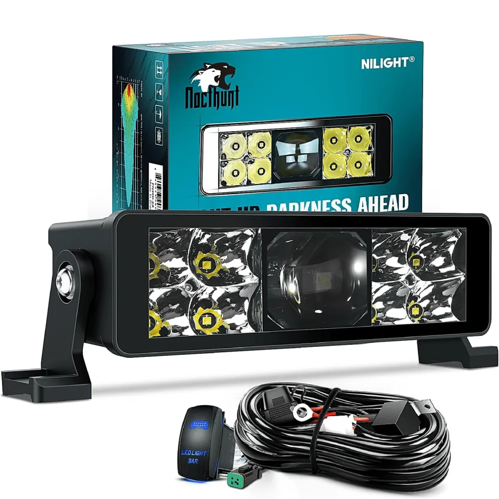 8 Inch 9LED Dual Row Spot Screw-Less Night Vision LED Light Bar | 18AWG Wire 5Pin Switch