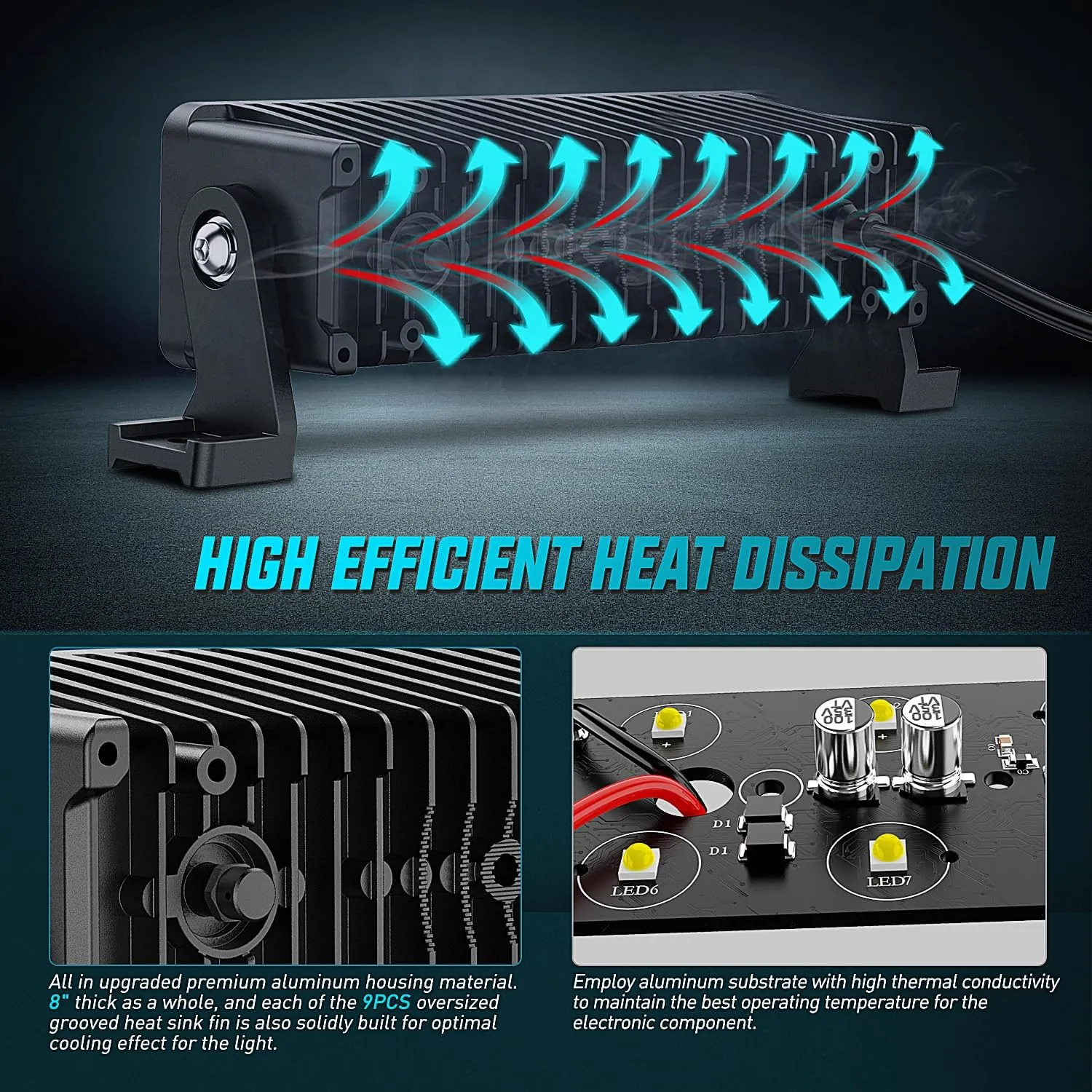 8 Inch 9LED Dual Row Spot Screw-Less Night Vision LED Light Bar (Pair) | 18AWG Wire 5Pin Switch