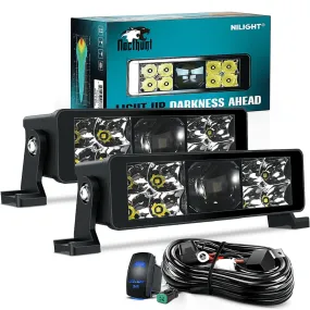 8 Inch 9LED Dual Row Spot Screw-Less Night Vision LED Light Bar (Pair) | 18AWG Wire 5Pin Switch