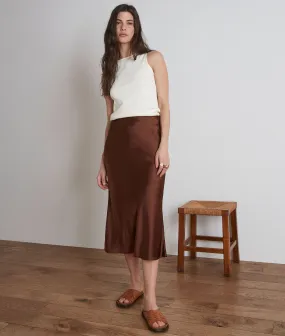 AMELIA CHOCOLATE SATIN-FINISH MIDI SKIRT
