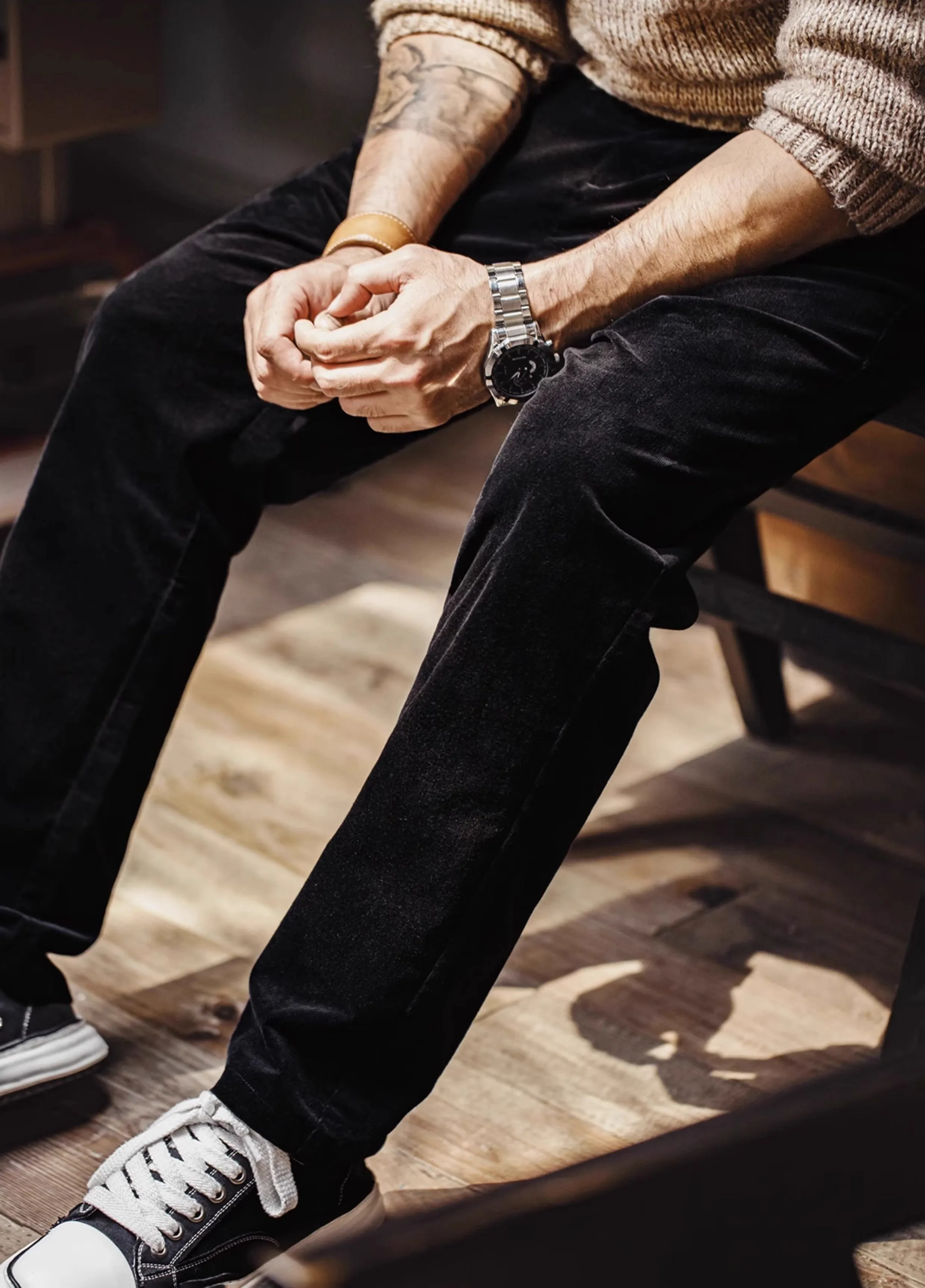 American Retro Casual Corduroy Button Decoration Men's Trousers