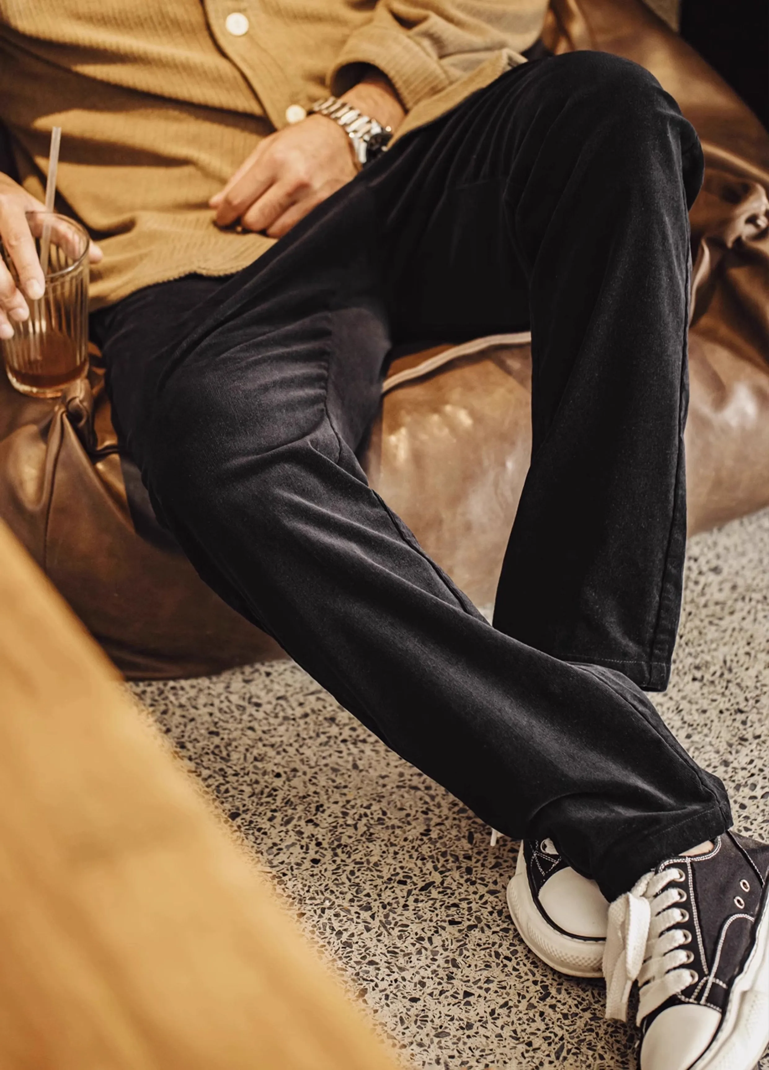 American Retro Casual Corduroy Button Decoration Men's Trousers