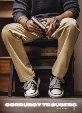 American Retro Casual Corduroy Button Decoration Men's Trousers