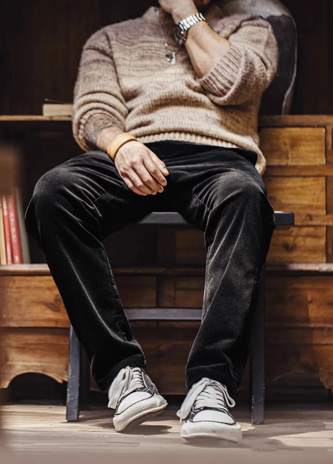 American Retro Casual Corduroy Button Decoration Men's Trousers