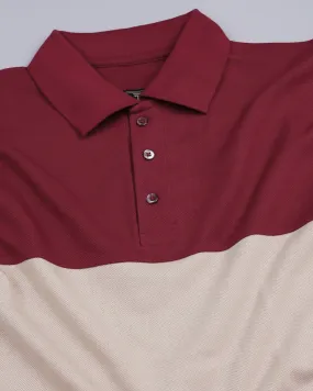 Beat Maroon With Cream Pique Pima Designer T-Shirt