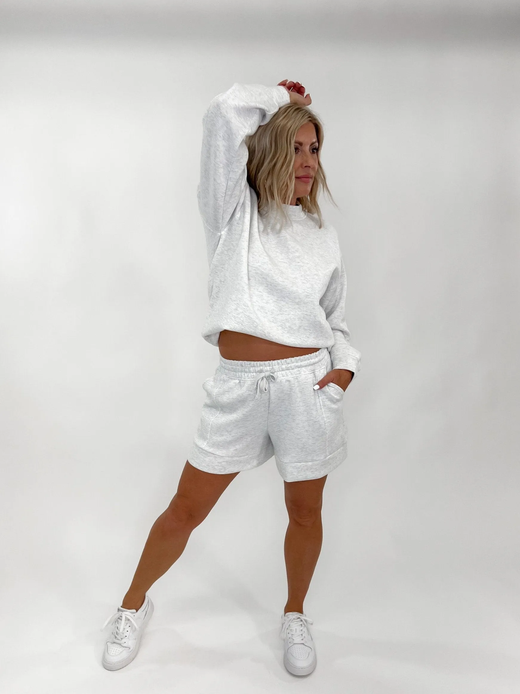 Beat These Pleated Scuba Shorts, Light Heather Grey