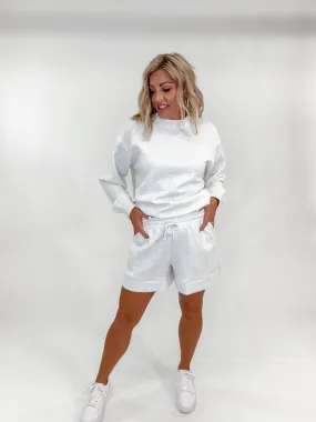 Beat These Pleated Scuba Shorts, Light Heather Grey