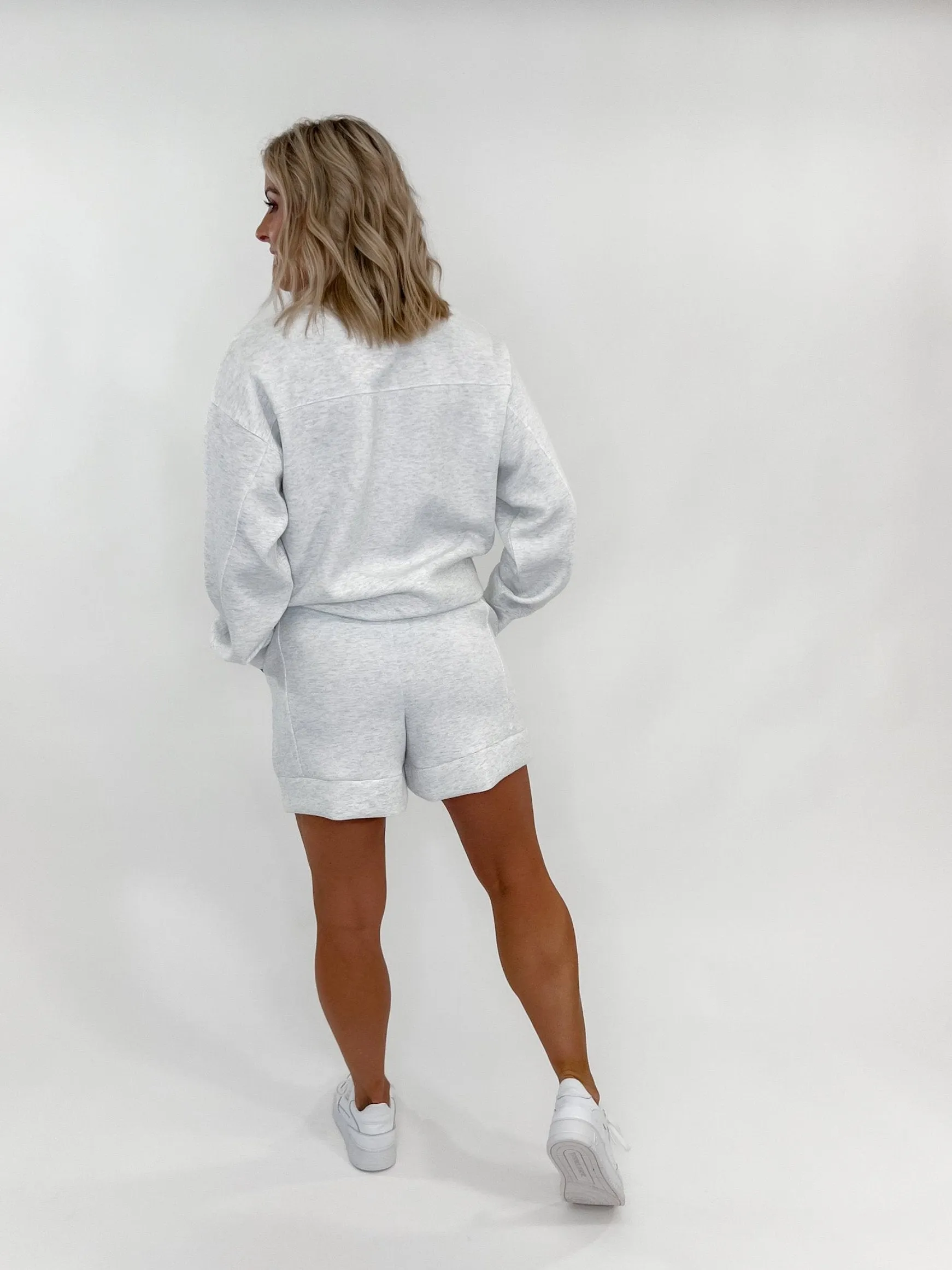 Beat These Pleated Scuba Shorts, Light Heather Grey