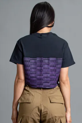 BLK N  PURPLE CHECKER CROP TEE