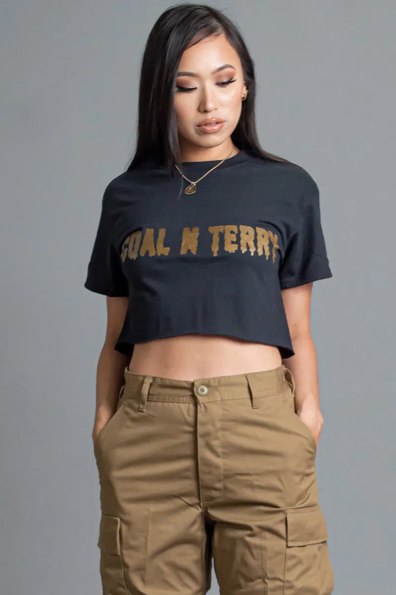 BLK N  PURPLE CHECKER CROP TEE