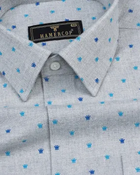 Blue Crown Printed Gray Color Plaid Flannel Cotton Shirt