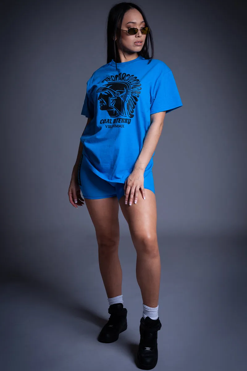 BLUE N BLK TROJAN TEE