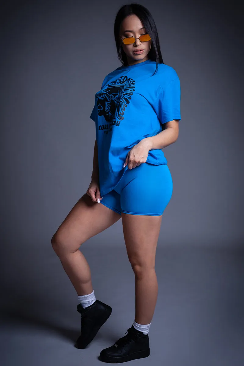 BLUE N BLK TROJAN TEE