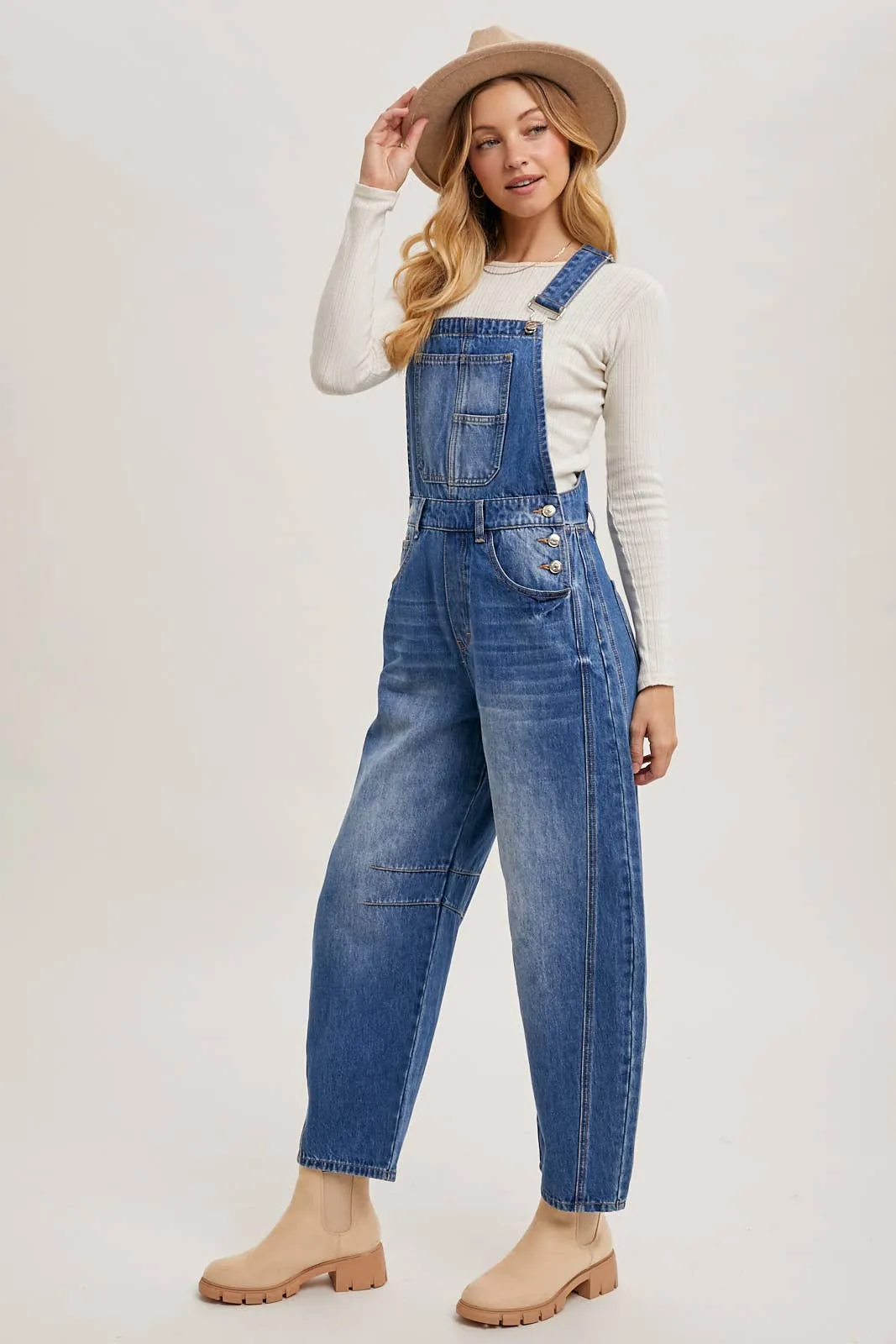 Boho Barrel Denim Overalls