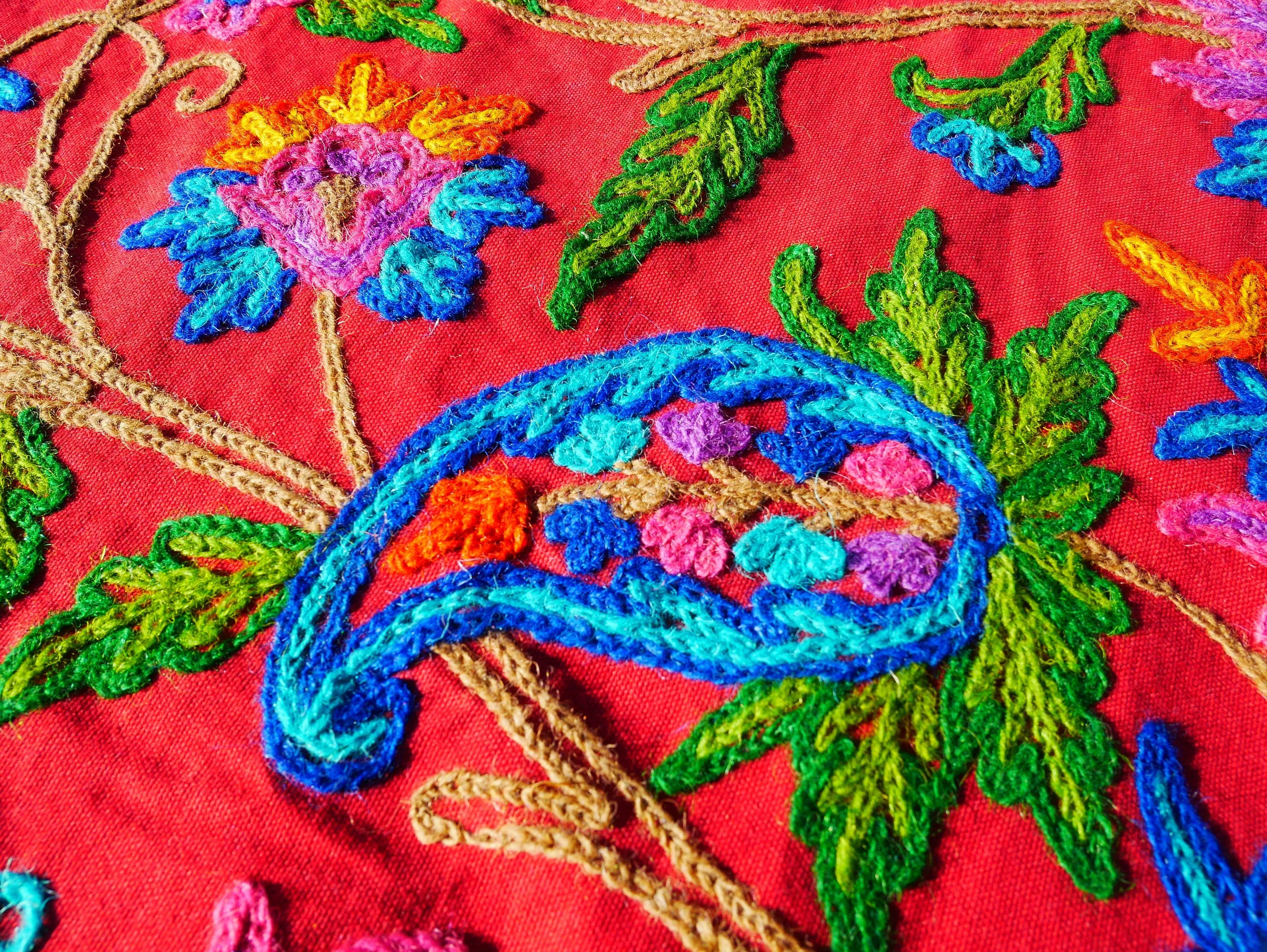 Boho bedding "Posh Dar" luxury bed cover from Kashmir - hand embroidered bedspread