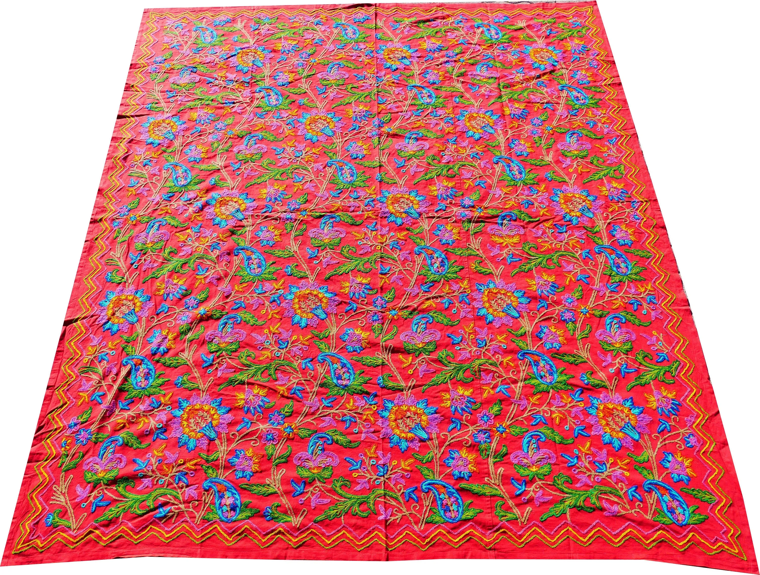 Boho bedding "Posh Dar" luxury bed cover from Kashmir - hand embroidered bedspread