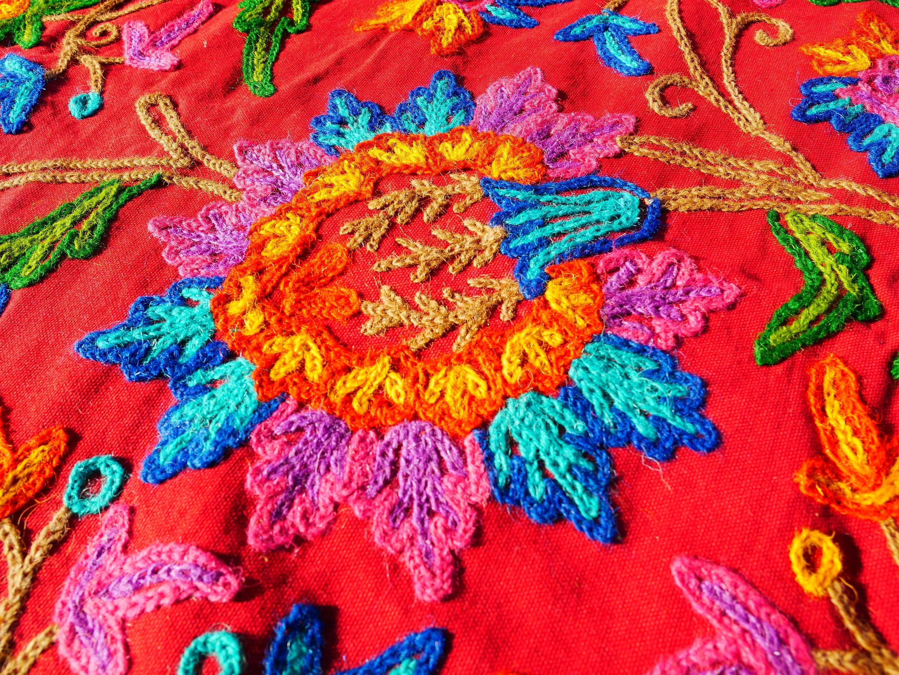 Boho bedding "Posh Dar" luxury bed cover from Kashmir - hand embroidered bedspread