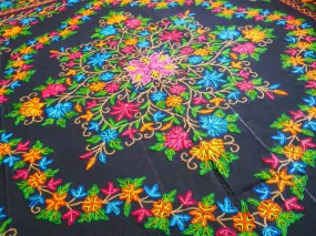 Boho bedding "Shanti Garden" luxury bed cover - hand embroidered queen bedspread - black cotton, floral embroidery -  bohemian throw Boho bedding "Shanti Garden" luxury bed cover - hand embroidered queen bedspread - black cotton, floral embroidery -  bohemian throw
