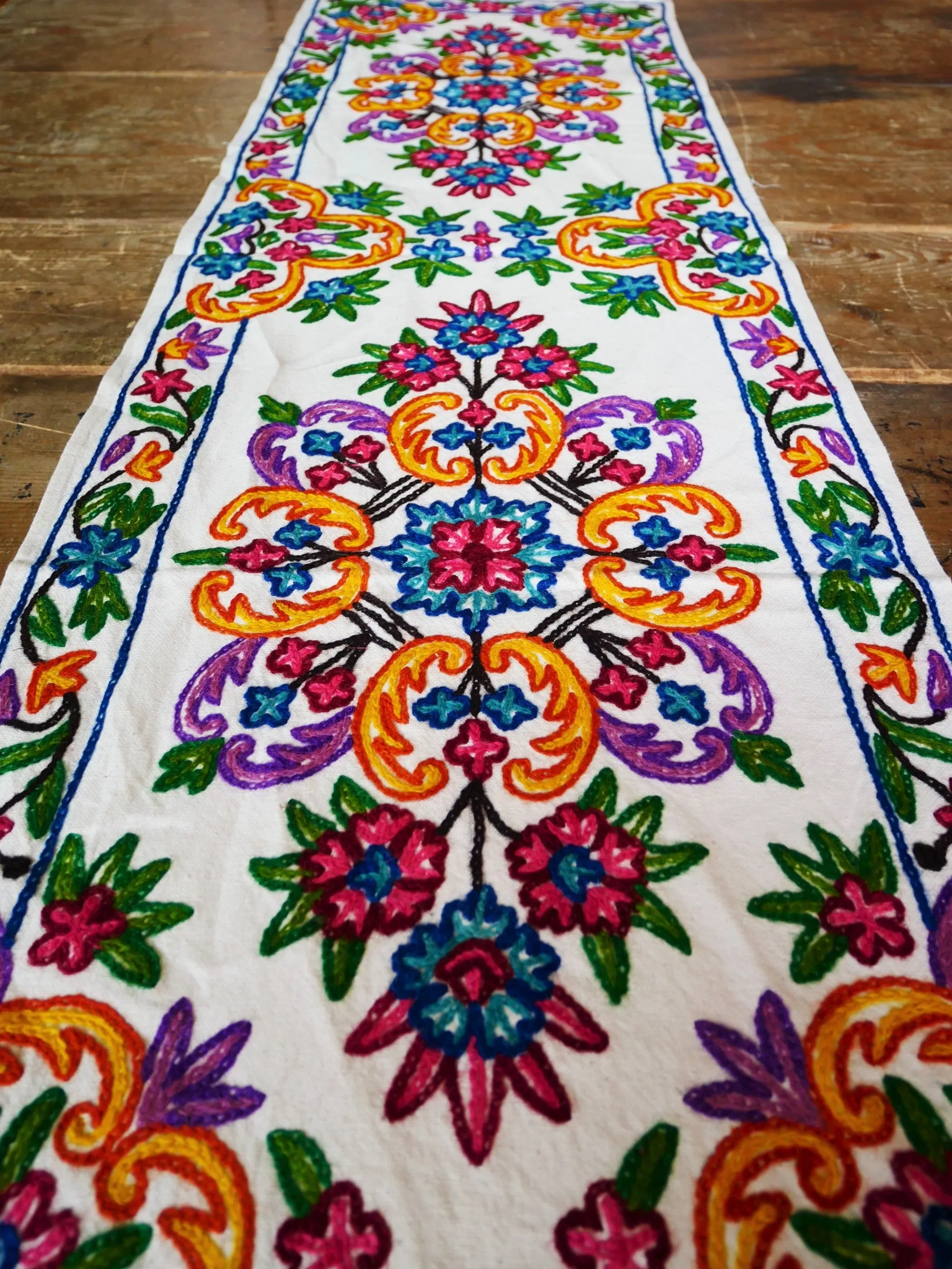 Boho table runner - Kashmiri Crewel embroidery - hand embroidered table decor