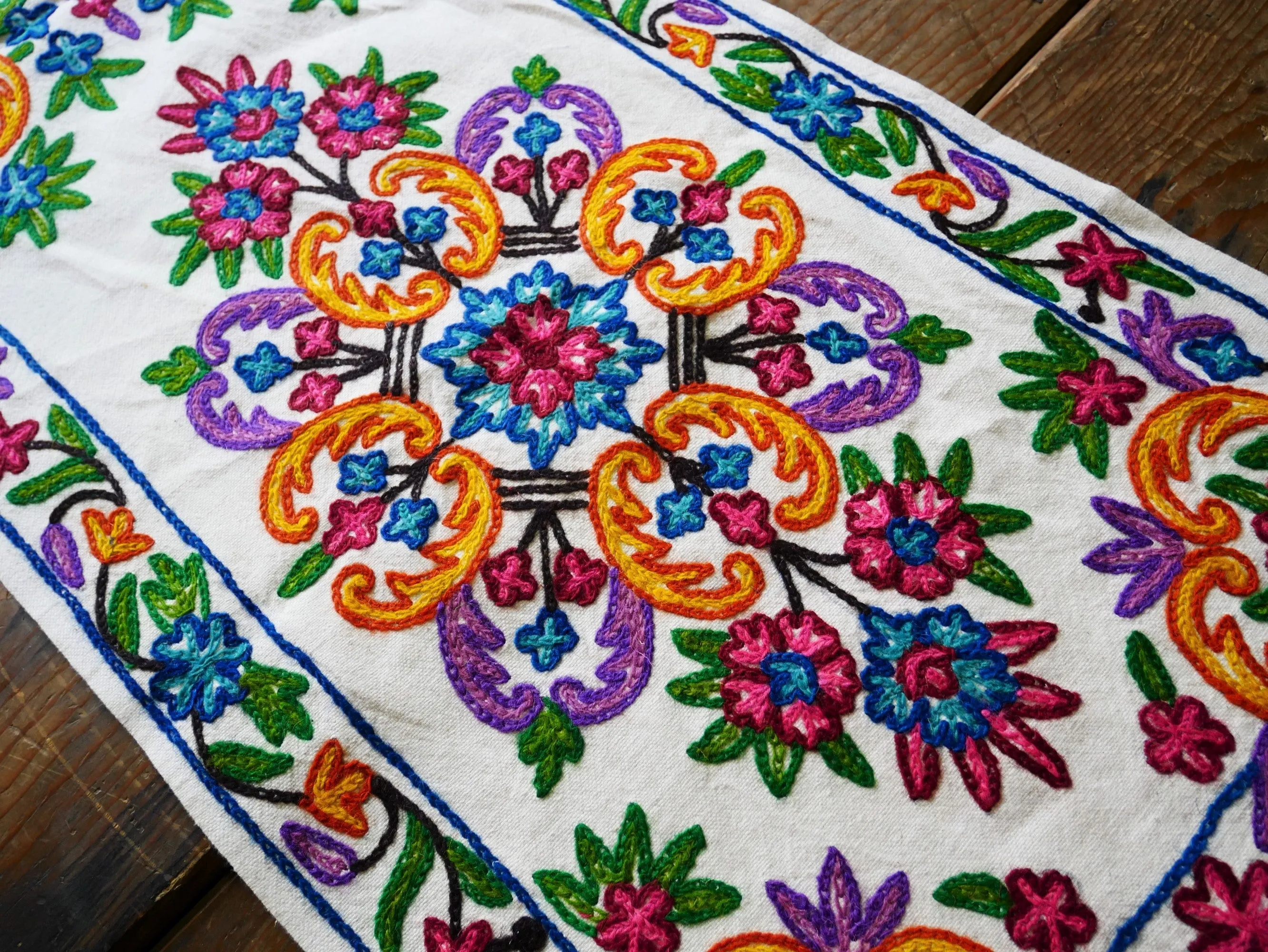 Boho table runner - Kashmiri Crewel embroidery - hand embroidered table decor