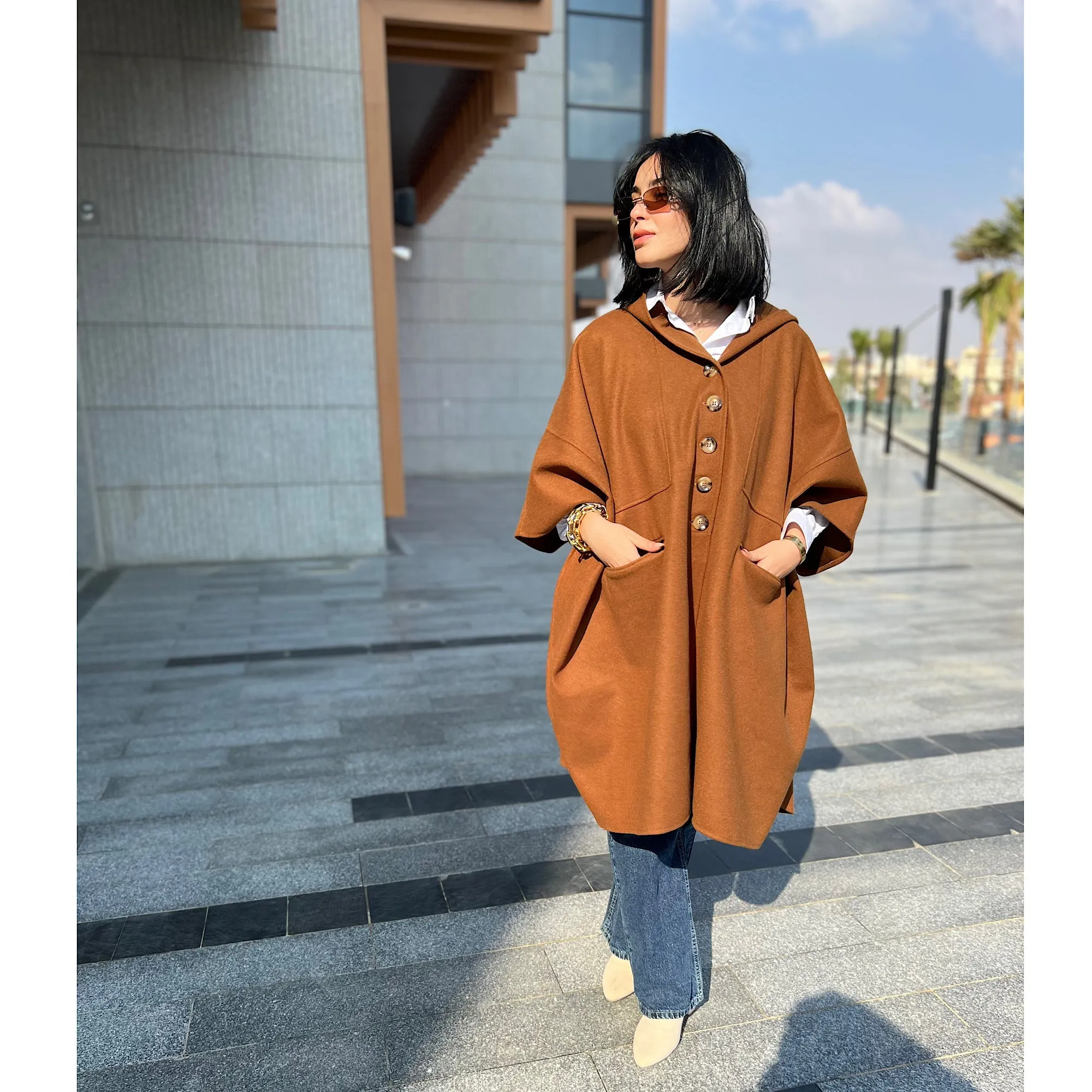 Camel oversized poncho