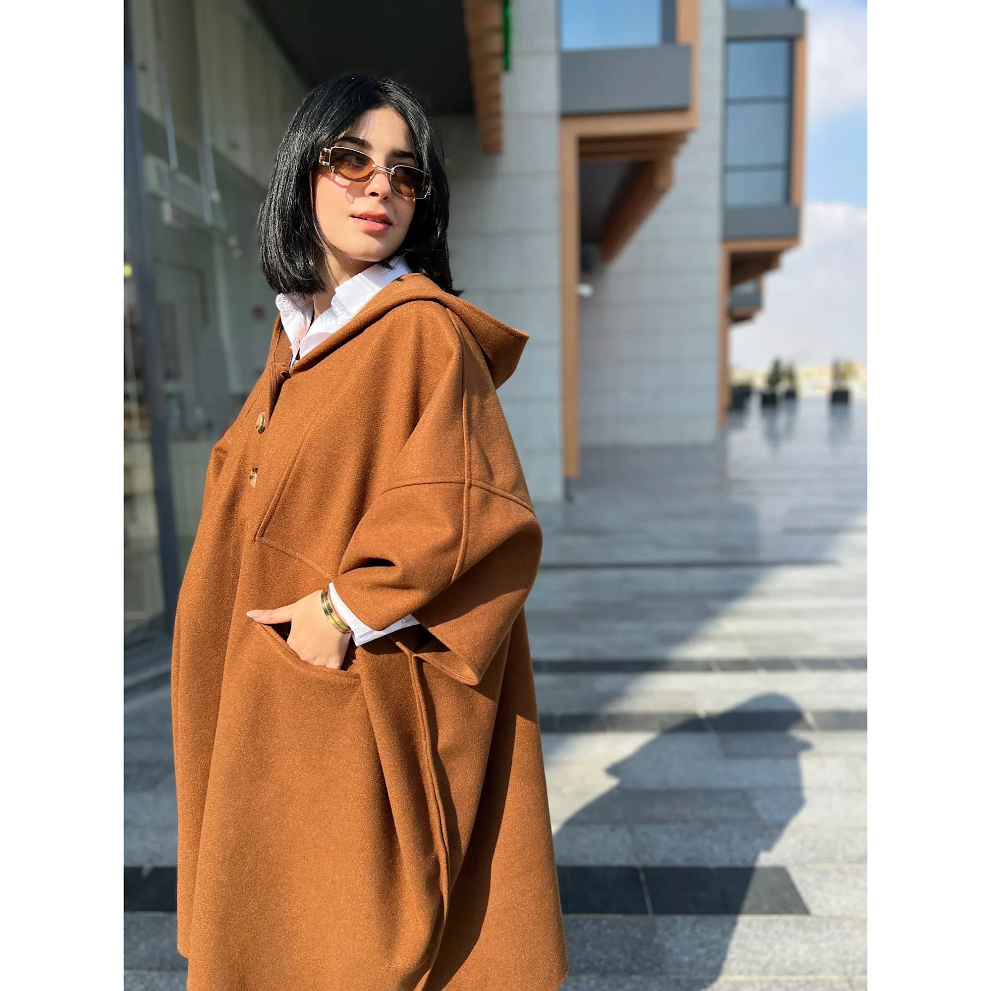 Camel oversized poncho