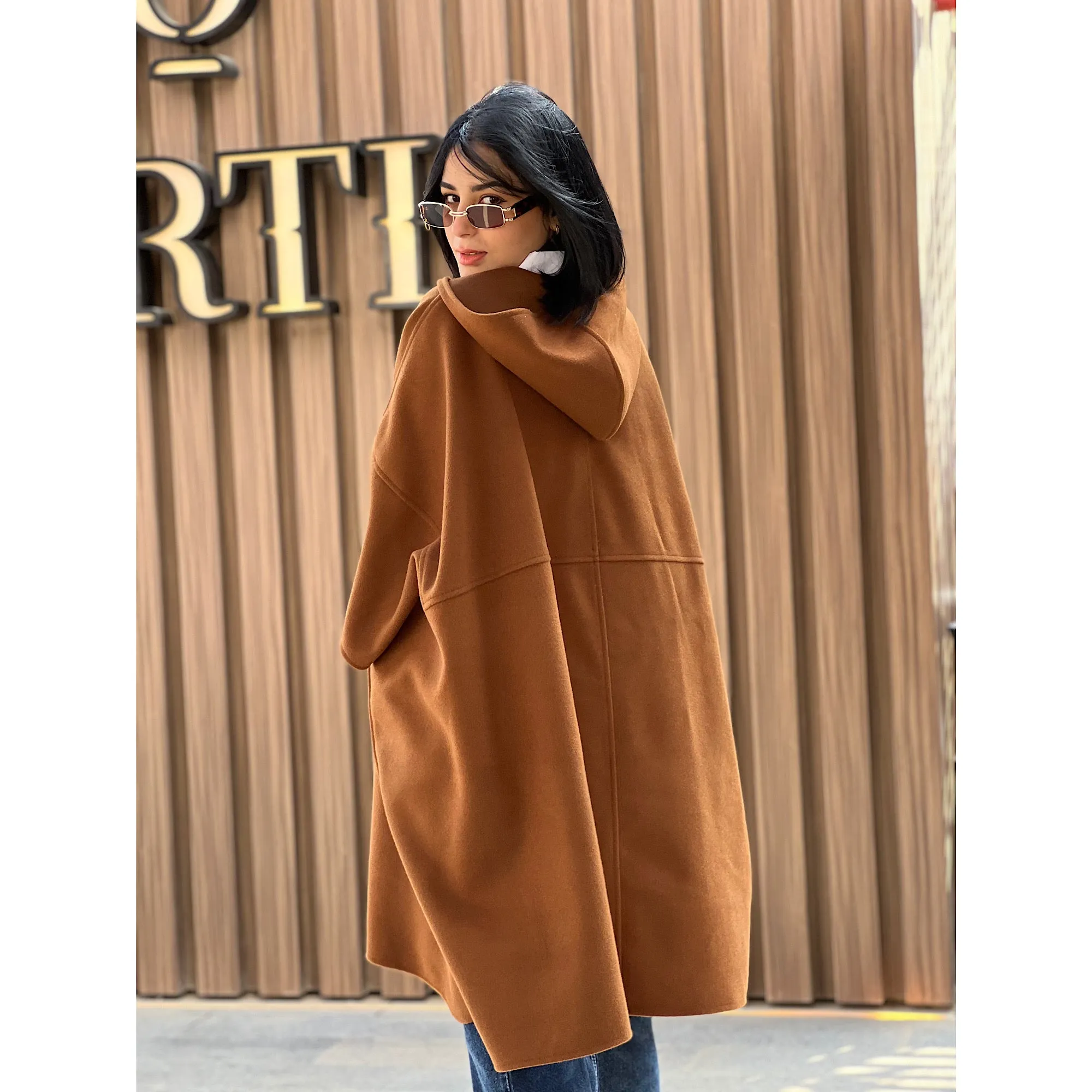 Camel oversized poncho