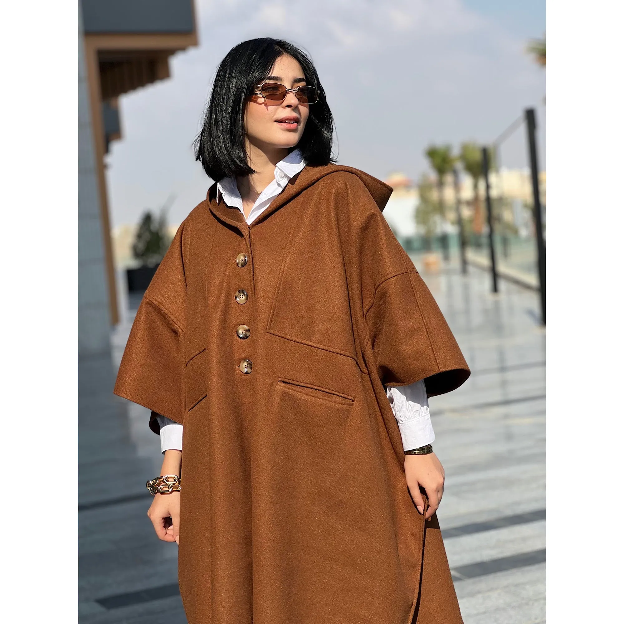 Camel oversized poncho