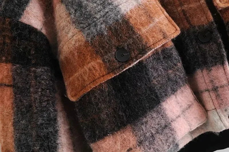 CHECK CROPPED WOOLEN OVERSHIRT