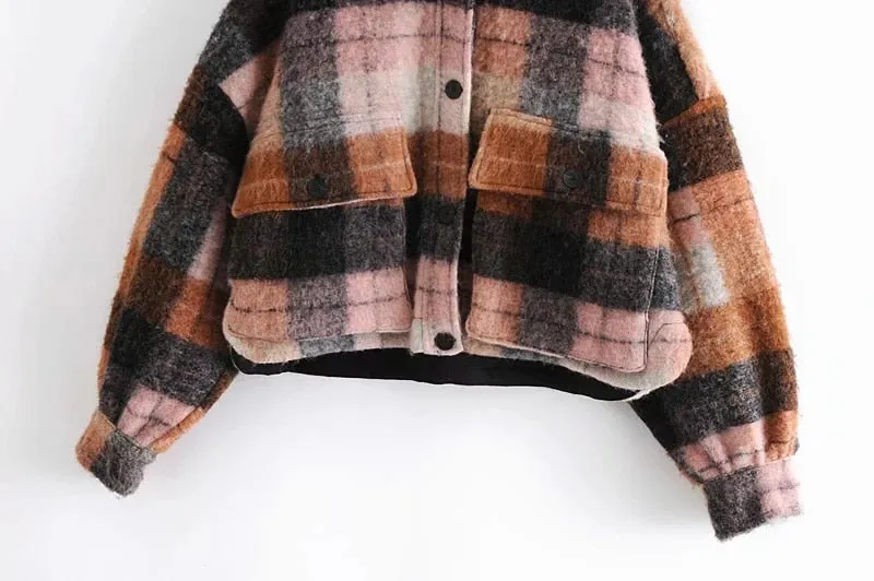 CHECK CROPPED WOOLEN OVERSHIRT