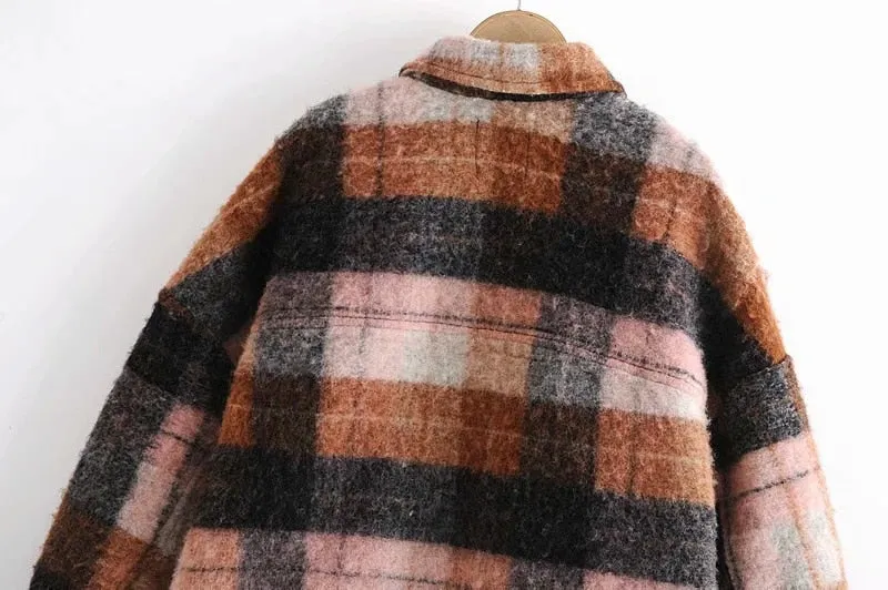 CHECK CROPPED WOOLEN OVERSHIRT