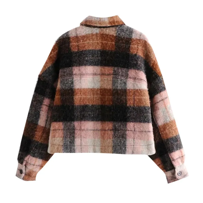 CHECK CROPPED WOOLEN OVERSHIRT