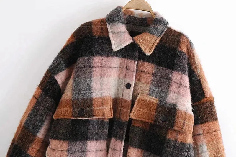 CHECK CROPPED WOOLEN OVERSHIRT