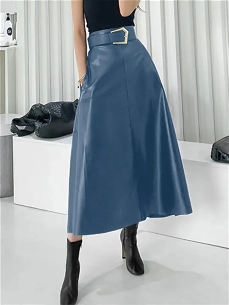 Classic Faux PU Leather Long Skirts