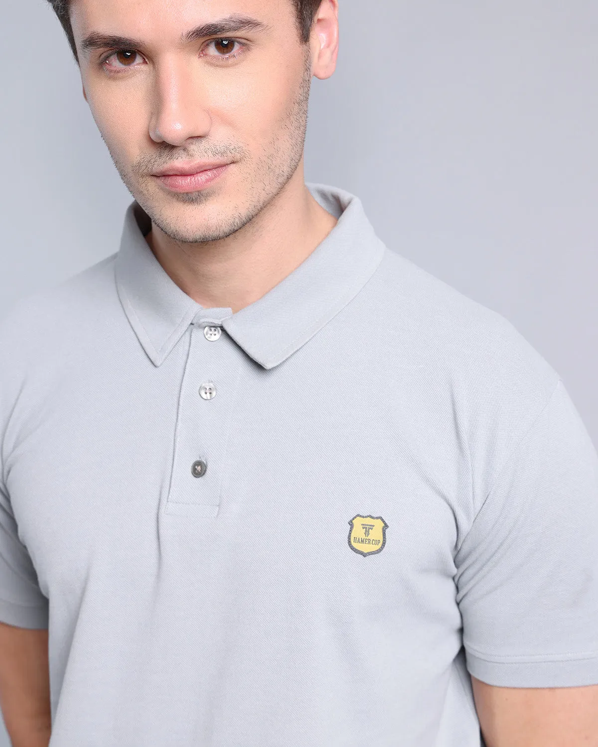 Cloud Grey Pique Pima Smooth Polo Tee