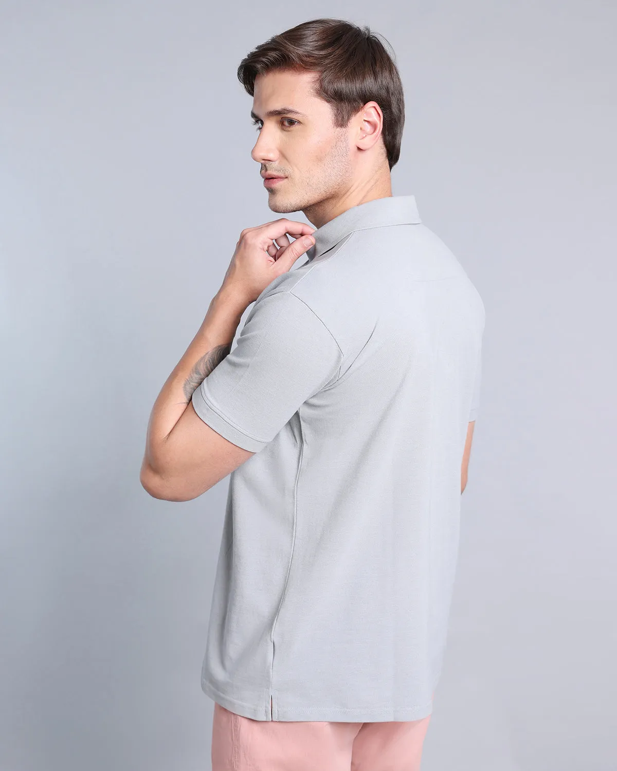 Cloud Grey Pique Pima Smooth Polo Tee