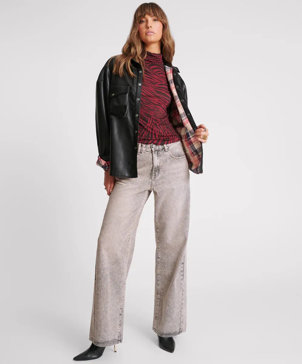 DARIA FAUX LEATHER FLANNEL SHACKET