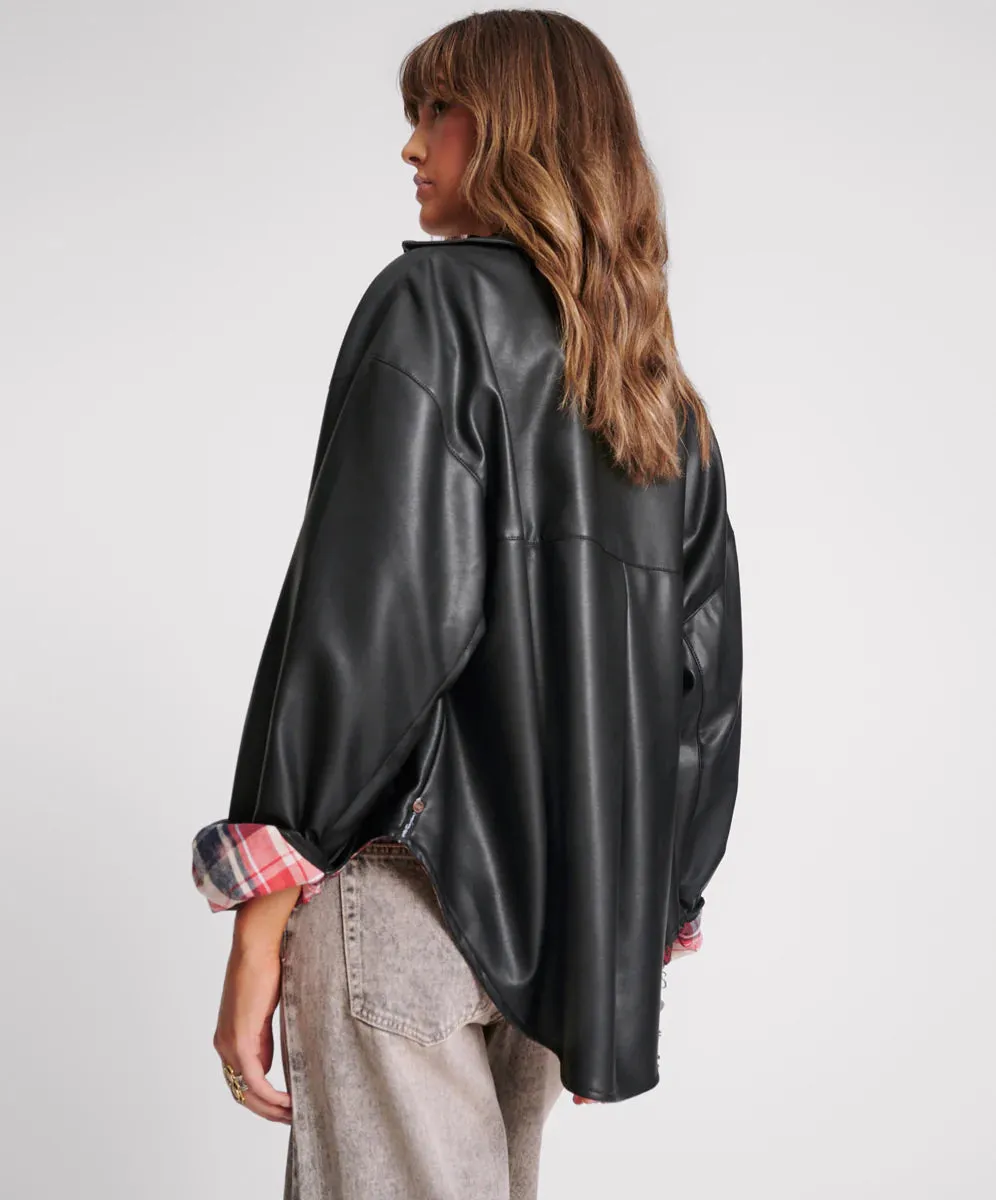 DARIA FAUX LEATHER FLANNEL SHACKET