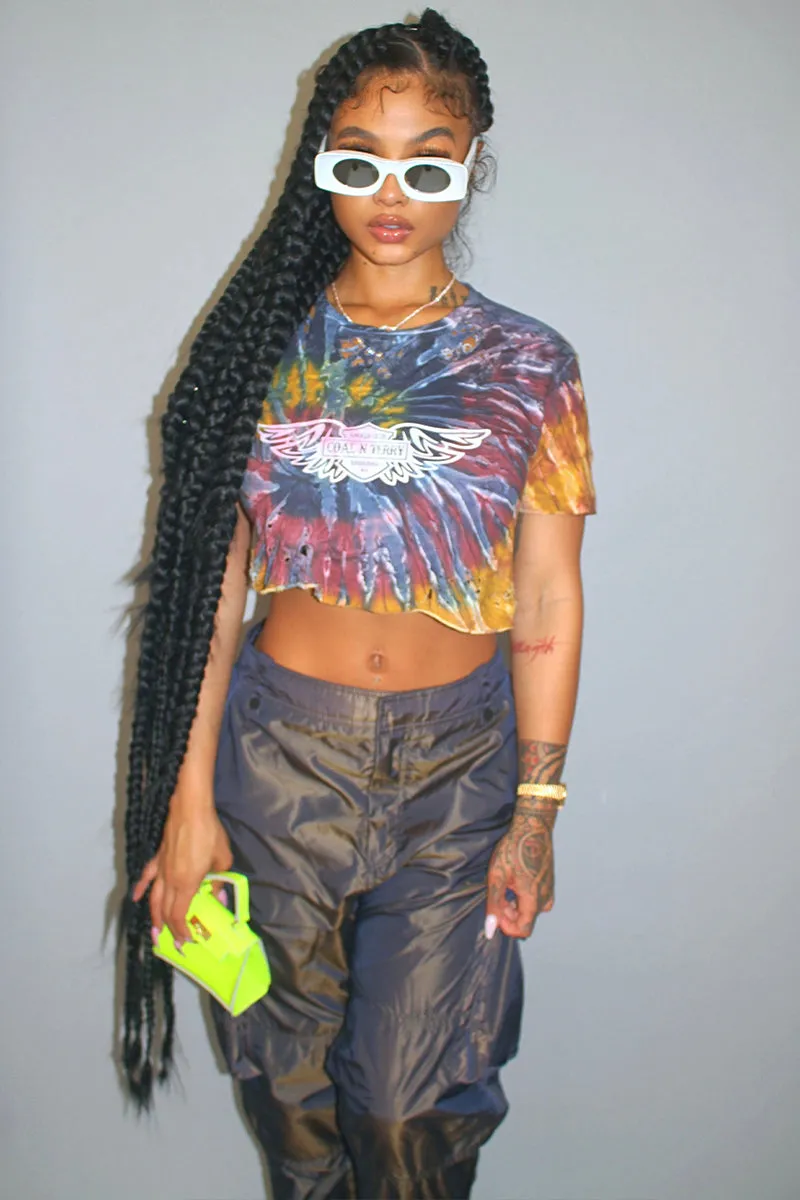 DARK TIE DYE ANGELS CLUB CROP TEE